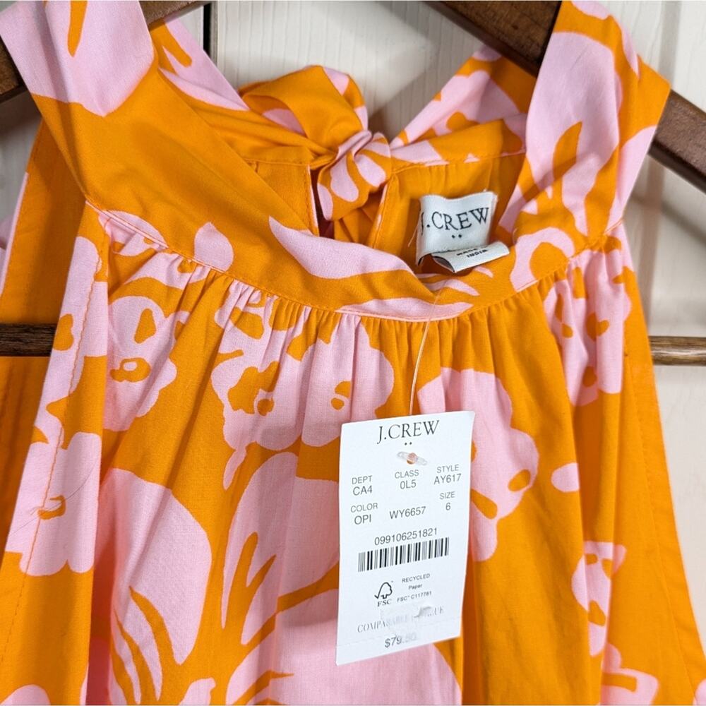 NEW J. Crew Hawaiian Halter Tie Neck Hibiscus Dress 6 Orange Resort Coastal - Picture 7 of 16